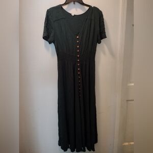 Women's Black Button-Front Midi Dress